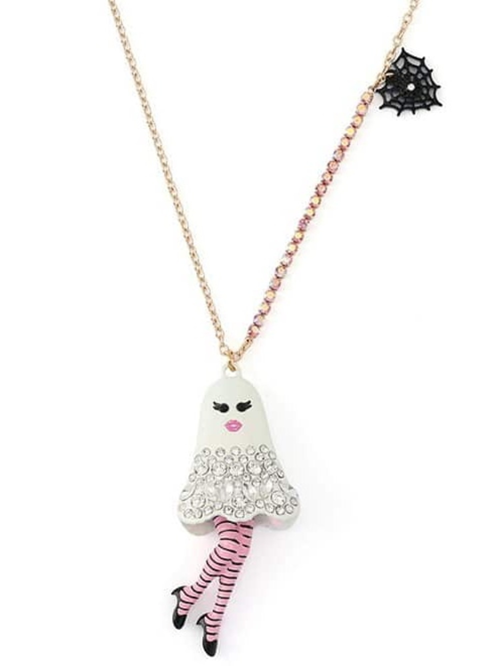 Betsey Johnson Halloween Girly Ghost Long Pendant Necklace